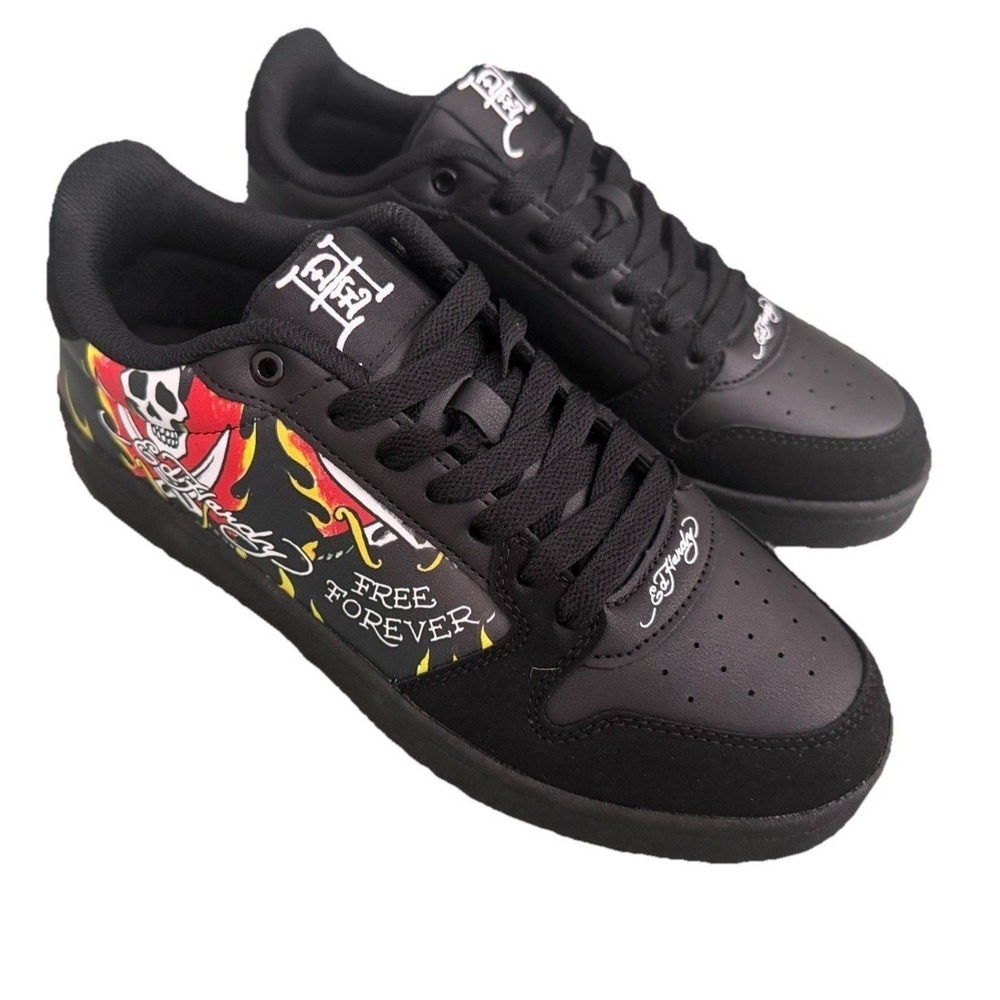 Ed Hardy Skull Flame Sneakers Men's Size 10 Tattoo Graphic Shoes New